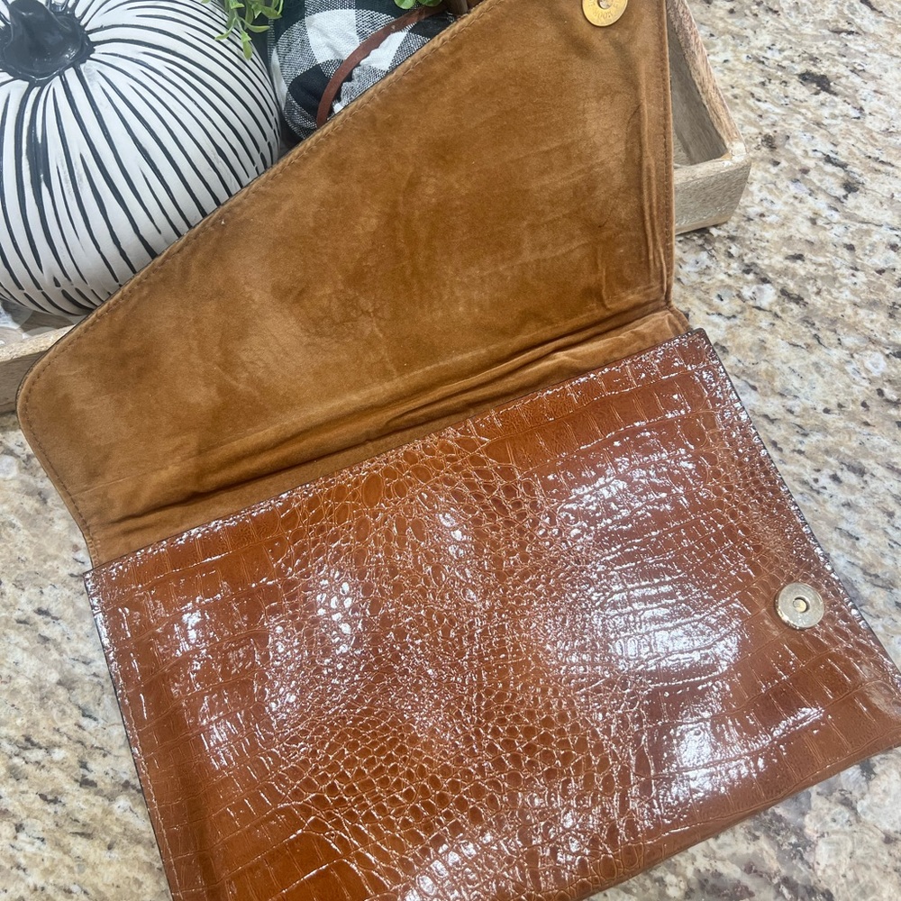 Crocodile Embossed Brown Clutch Crossbody Bag - Picture 5 of 13